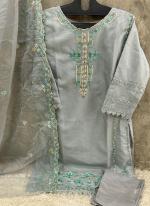 Organza Grey Traditional Wear Embroidery Work Readymade Pakistani Suit